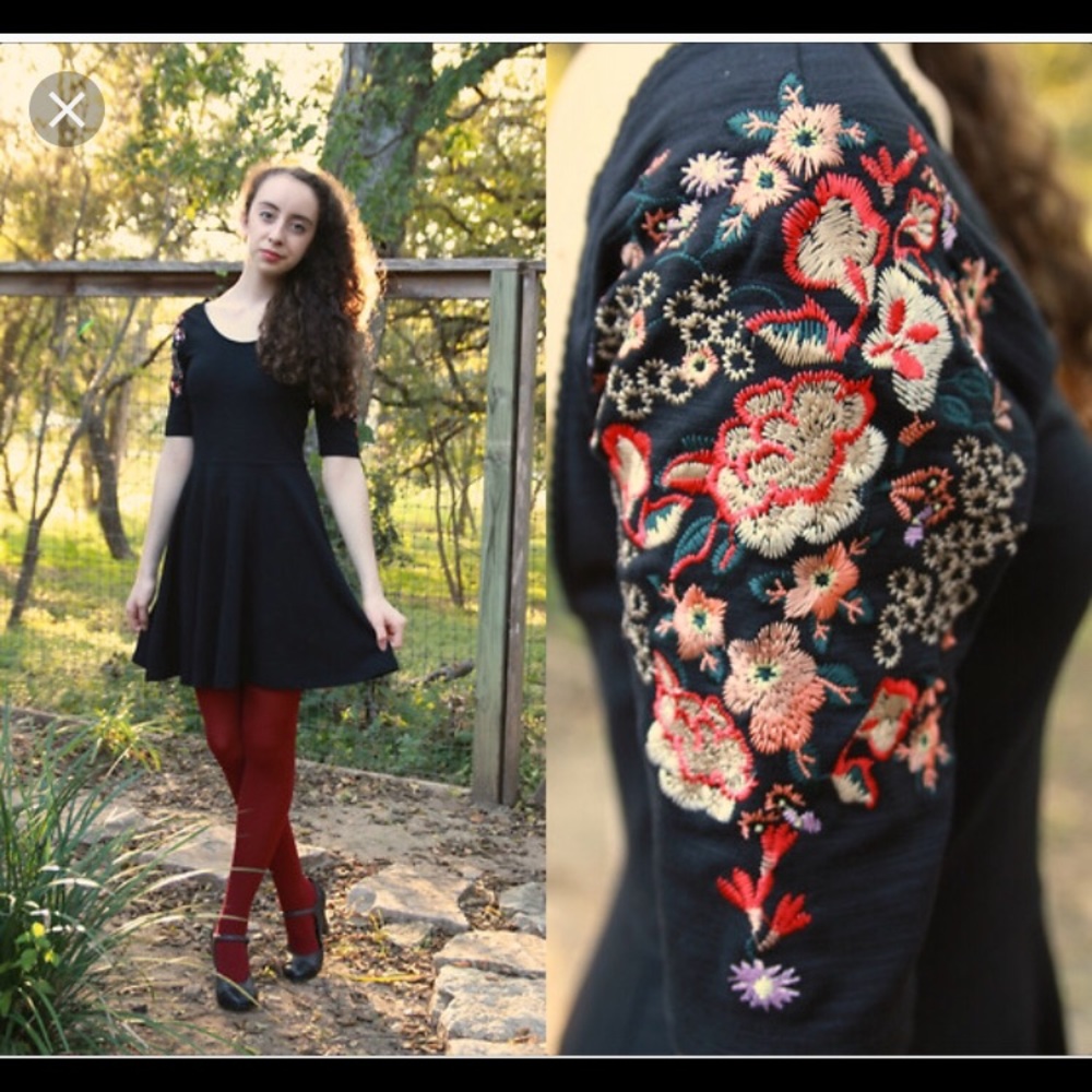 Free People Garden Embroidered Sleeve Dress